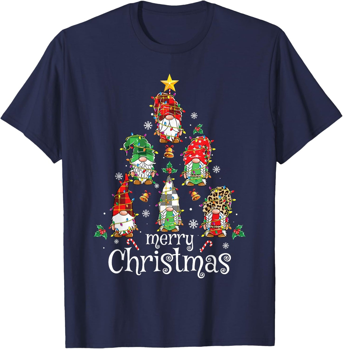 Merry Christmas Shirt Women Men Christmas Tree Gnomes T-Shirt - T-Shirt | Navy