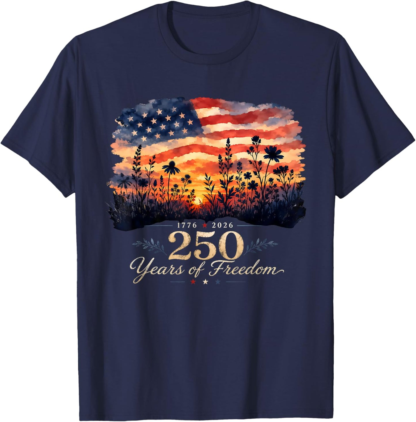 250 Years of Freedom 2026 Fourth of July Women Floral T-Shirt - T-Shirt | Navy
