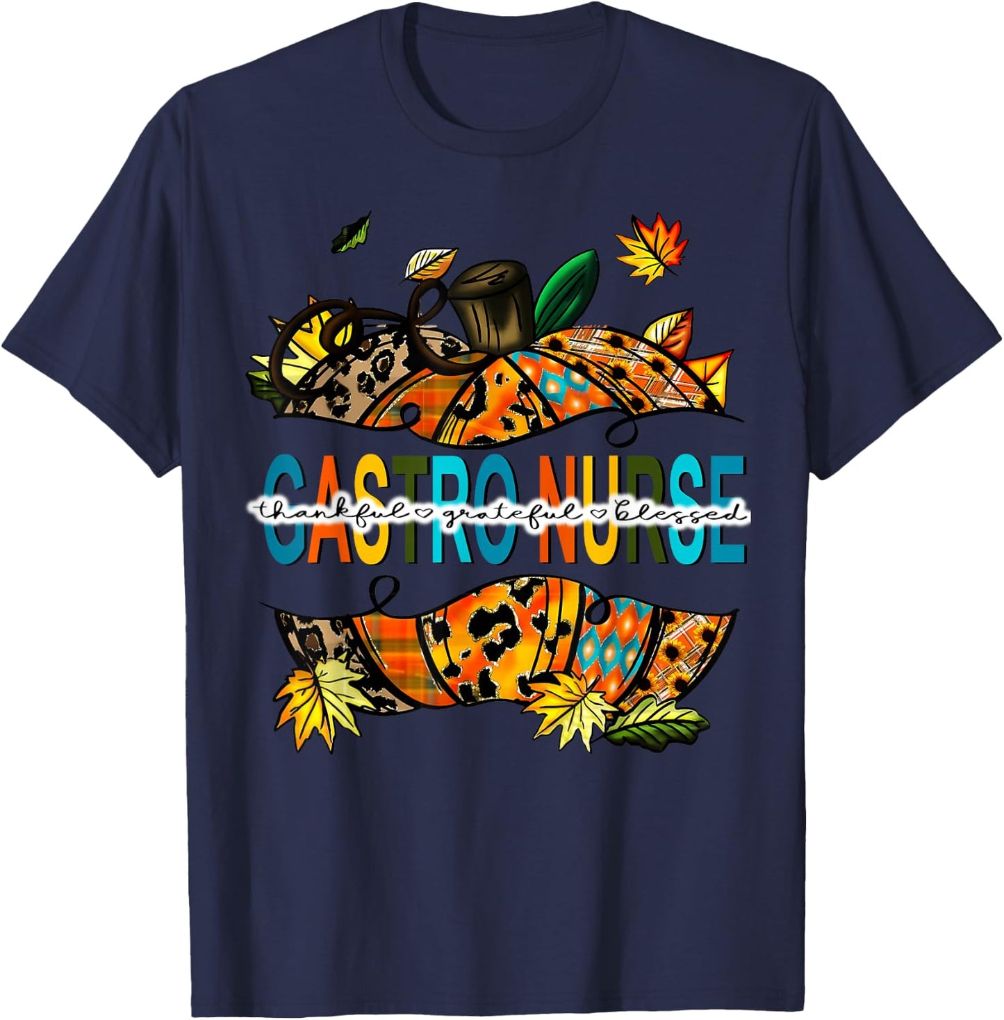 Fall Gastro Nurse Pumpkin Gastro Crew Endoscopy Thanksgiving T-Shirt - T-Shirt | Navy