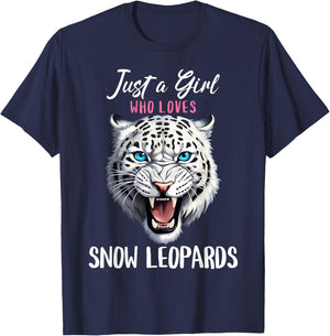 Just A Girl Who Loves Snow Leopards - Wildlife Leopard Lover T-Shirt - T-Shirt | Navy
