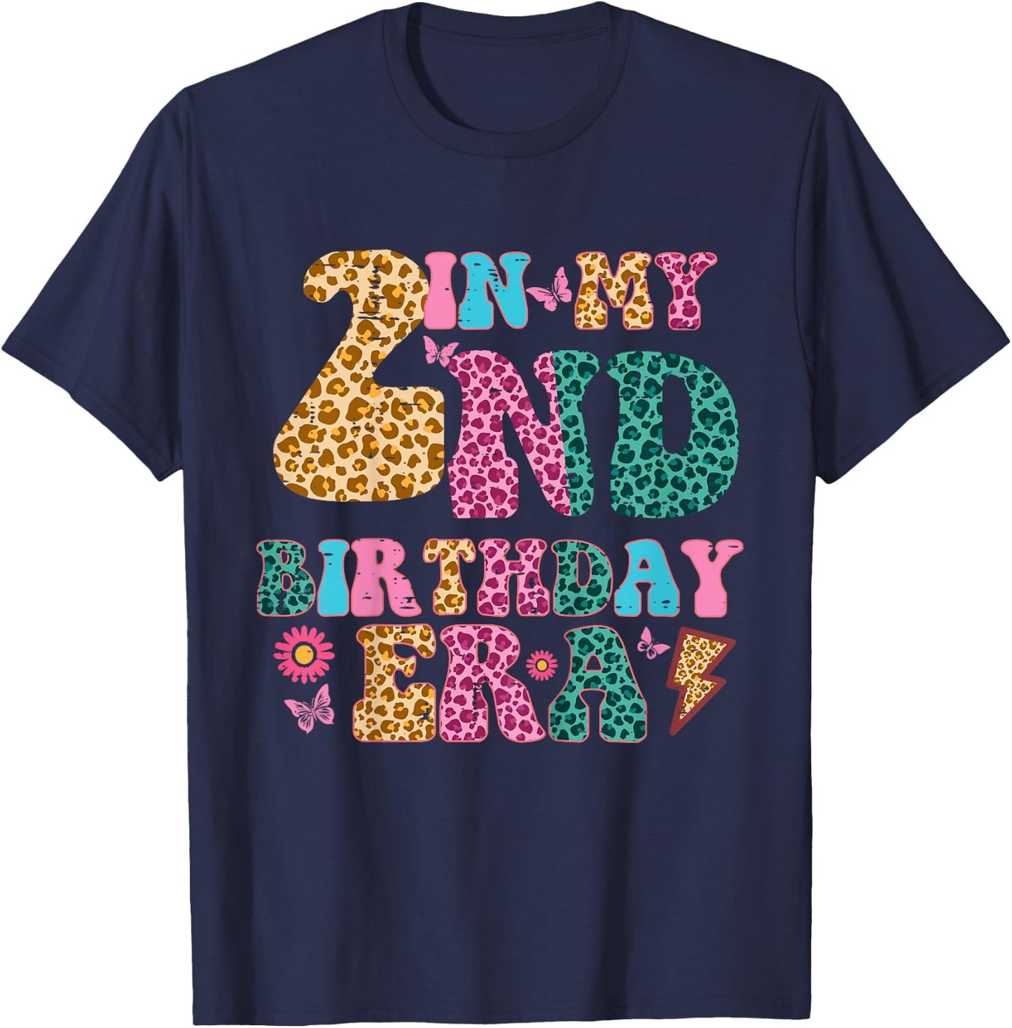 In My 2nd Birthday Era Leopard 2 Year Old Bday Girls Kids T-Shirt - T-Shirt | Navy