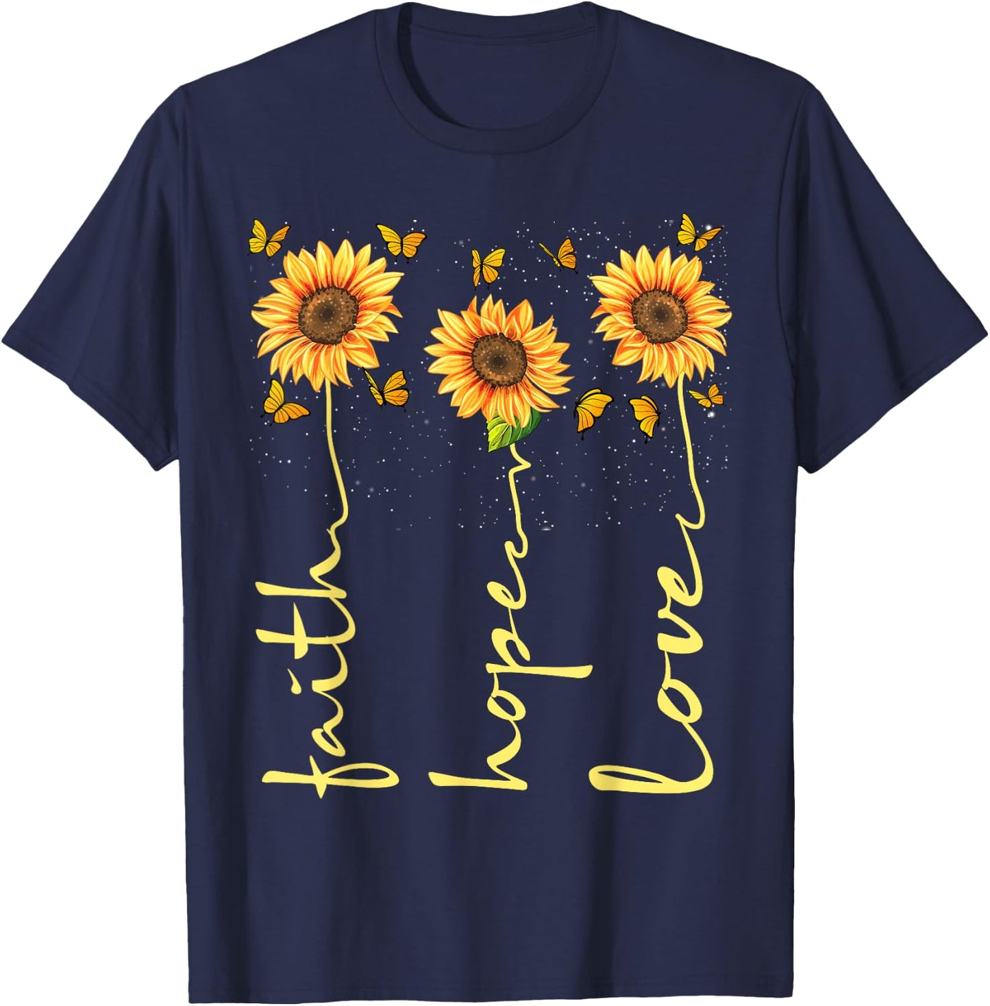 Christian Sunflower Faith Hope Love T-Shirt - T-Shirt | Navy