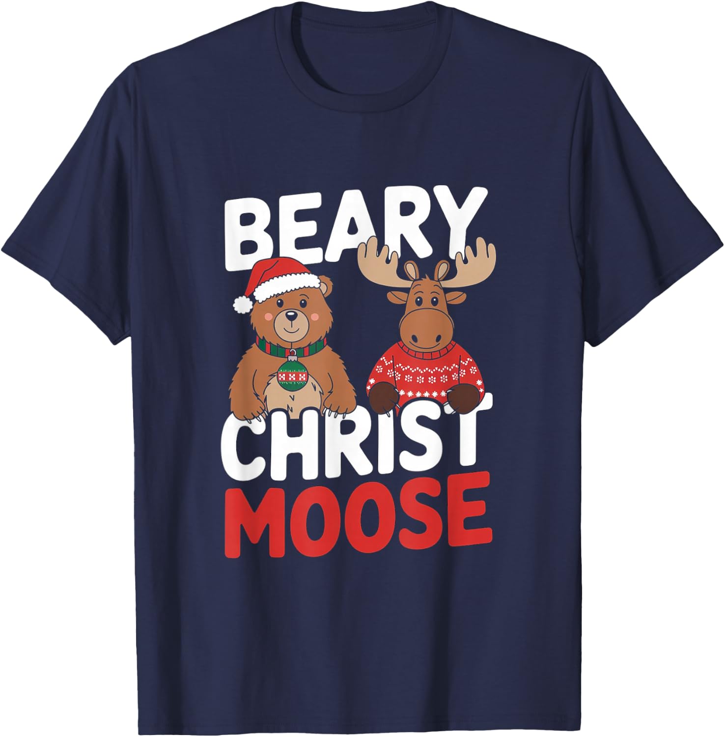 Beary Christmas - Funny Merry Christmas Pun Bear Moose T-Shirt - T-Shirt | Navy