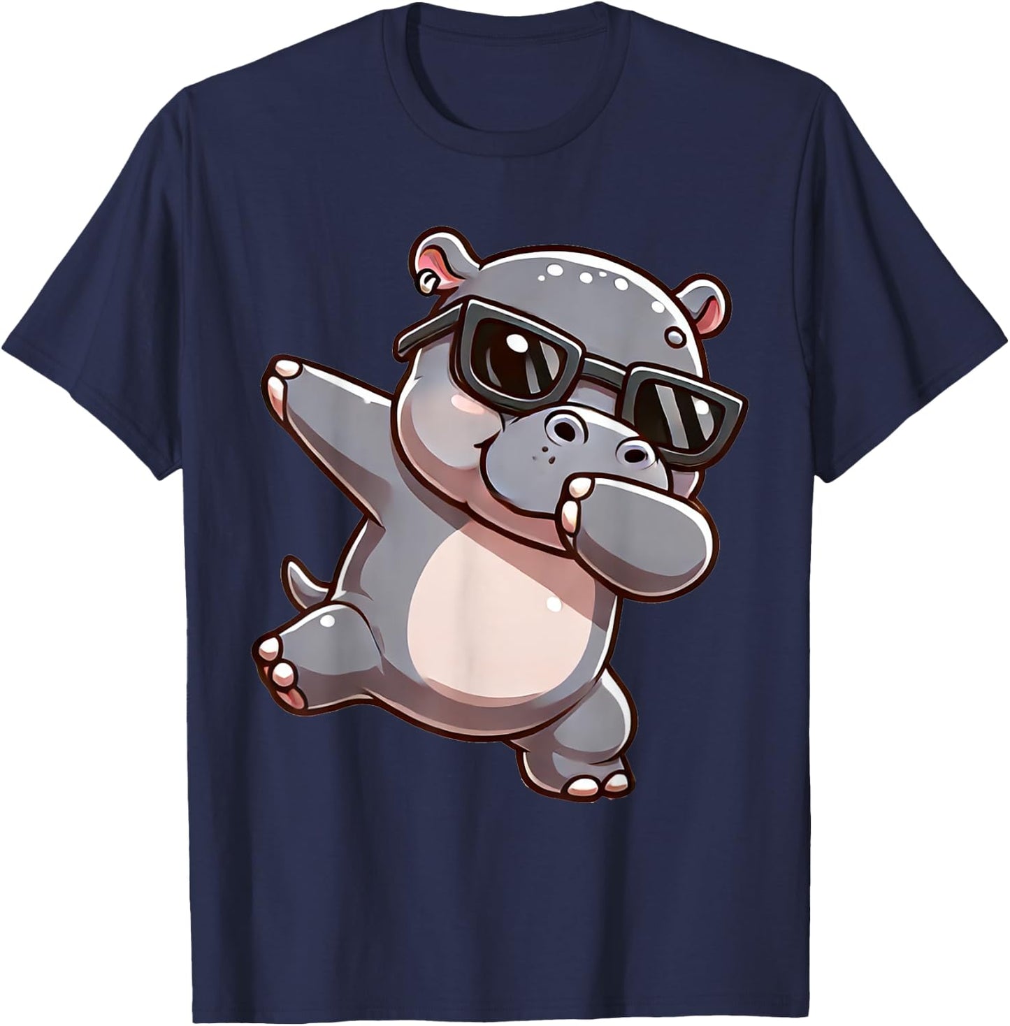 Dabbing Hippo Funny Hippo Zoomotiv Hippo , black, S T-Shirt - T-Shirt | Navy