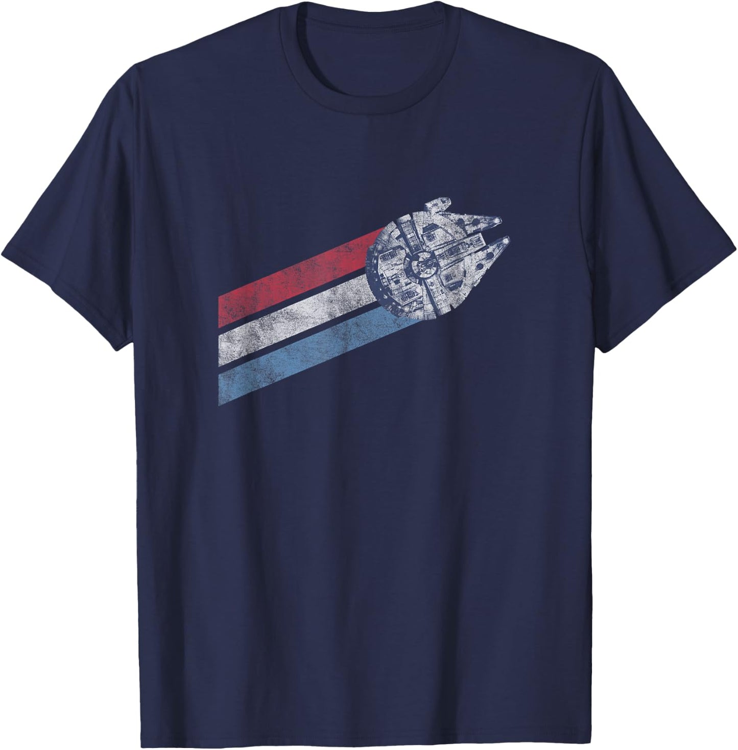 Star Wars Classic Americana Stripes Millennium Falcon Shot T-Shirt - T-Shirt | Navy