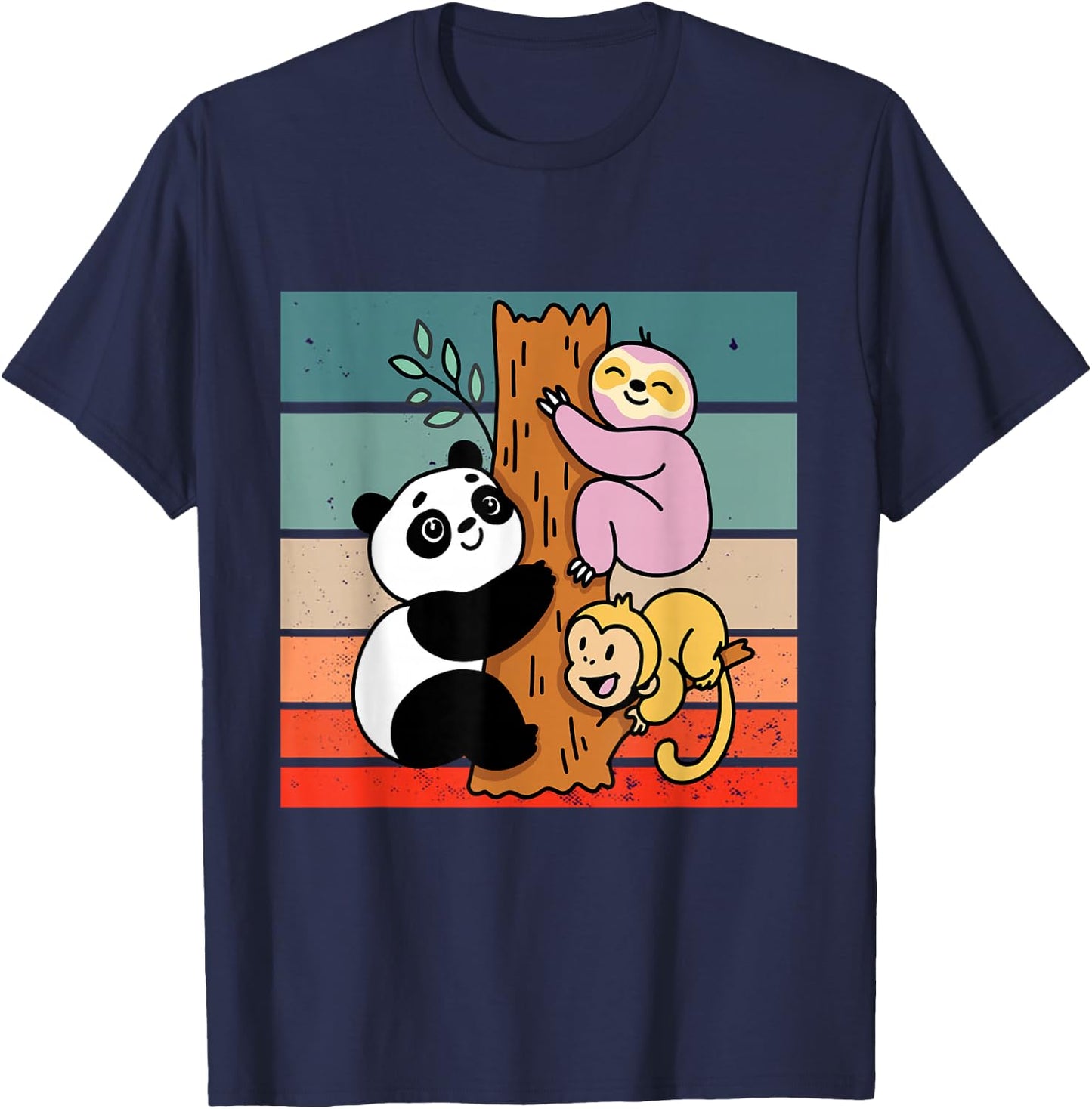 Panda sloth monkey tree clinging cute animals jungle nature T-Shirt - T-Shirt | Navy