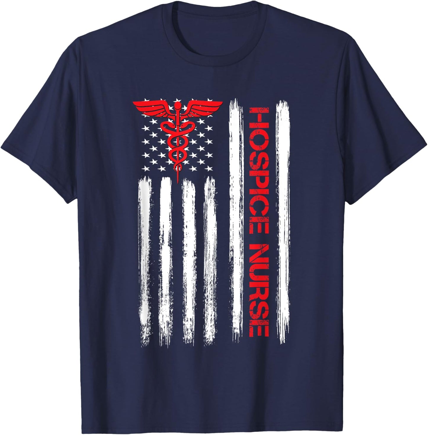 American Flag Hospice Nurse End of Life Palliative Nursing T-Shirt - T-Shirt | Navy