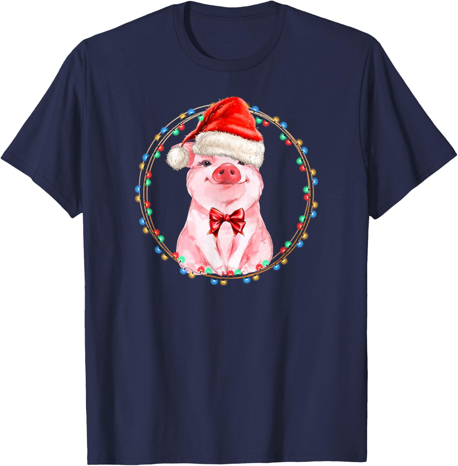 Sweet Pig with Santa Hat Pig Lover Christmas T-Shirt - T-Shirt | Navy