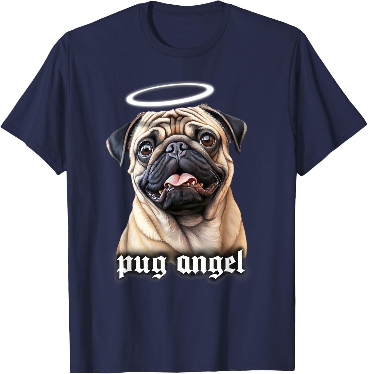 Pug Angel Dog Portrait T-Shirt - T-Shirt | Navy