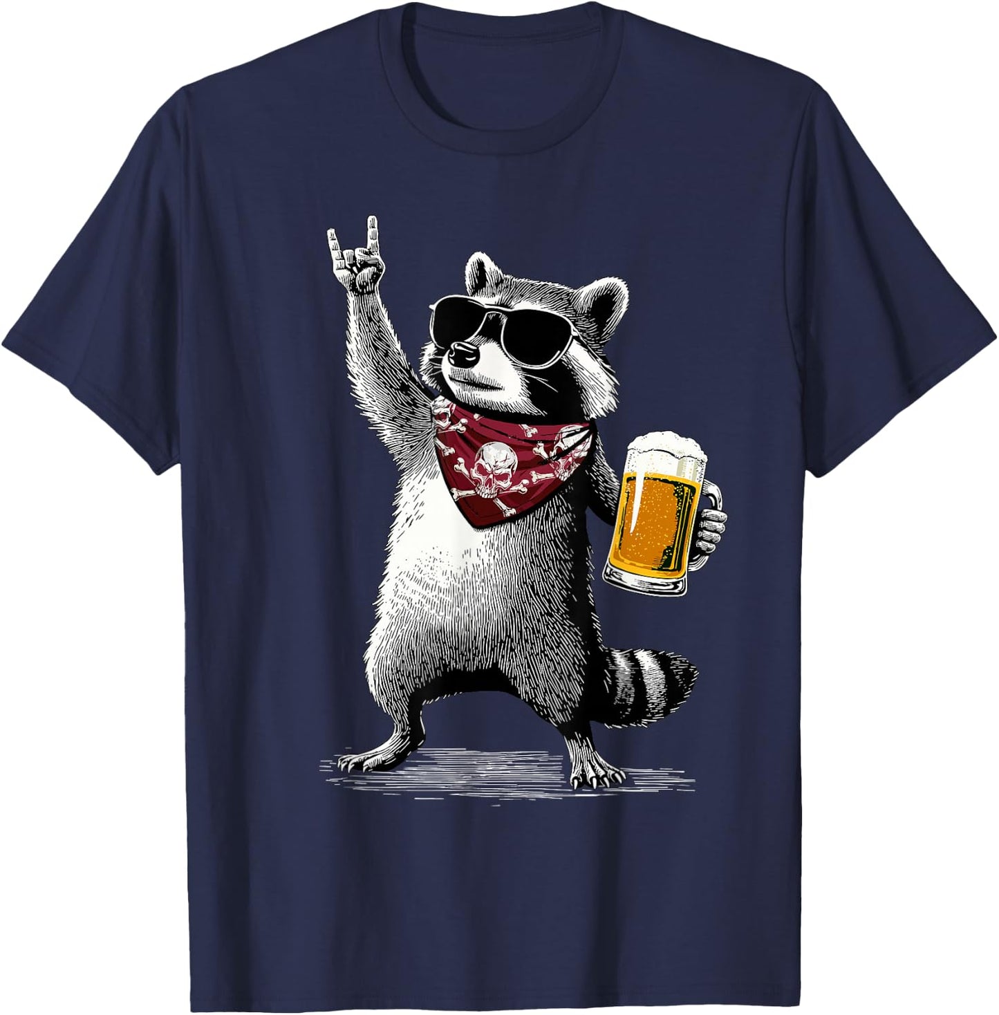 Raccoon Rock On Beer Bar Kneipentour und trinkt lustiges Bier T-Shirt - T-Shirt | Navy