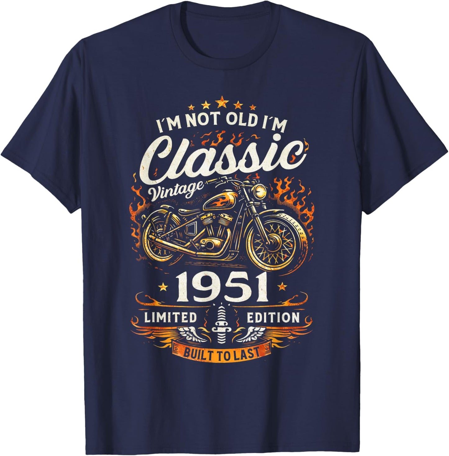 75 Ans Anniversaire Homme Moto Motard Biker 1951 T-Shirt - T-Shirt | Navy