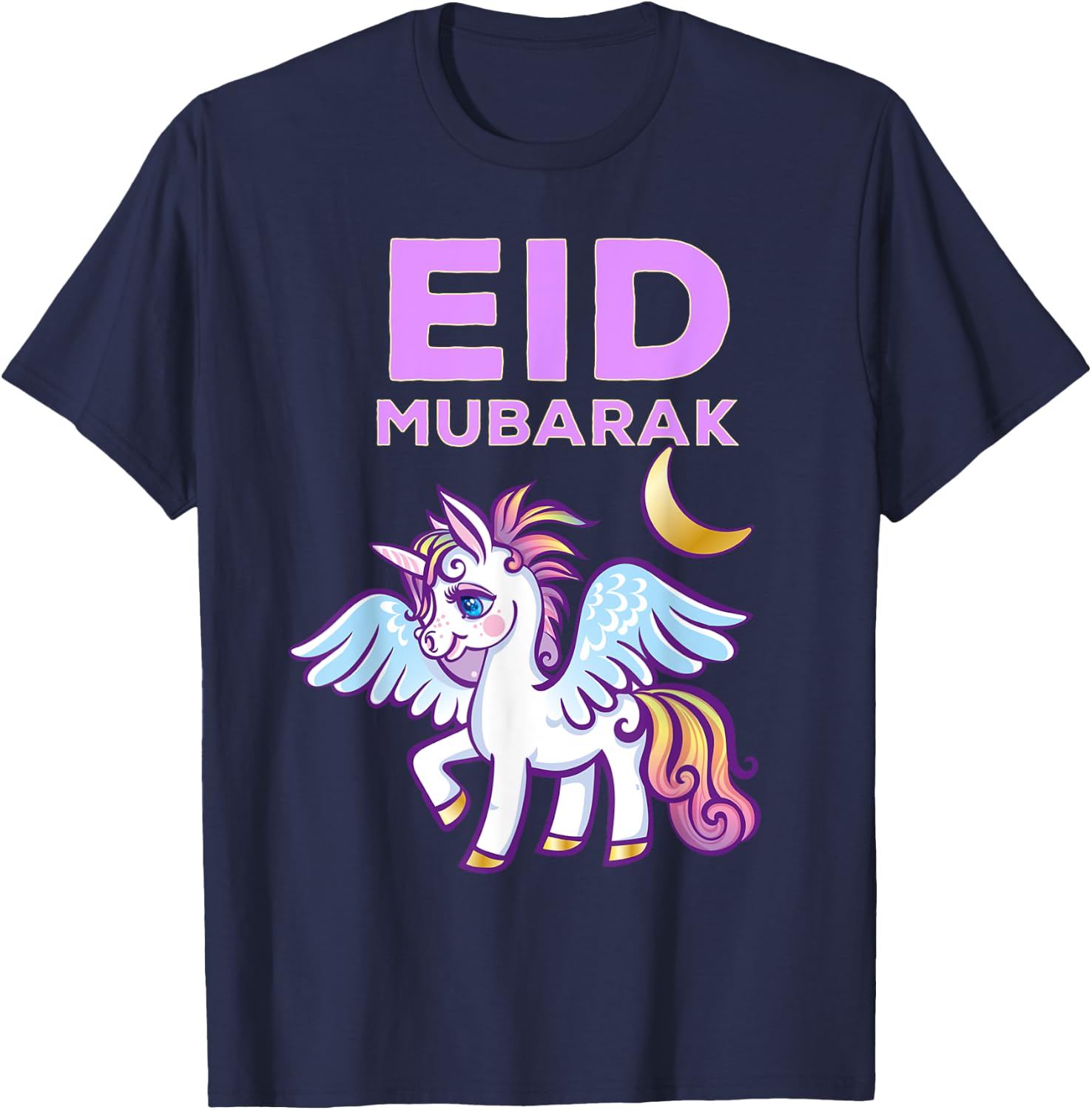 Eid Mubarak Gift Kids Girls Eid Mubarak Unicorn T-Shirt - T-Shirt | Navy