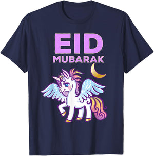 Eid Mubarak Gift Kids Girls Eid Mubarak Unicorn T-Shirt - T-Shirt | Navy