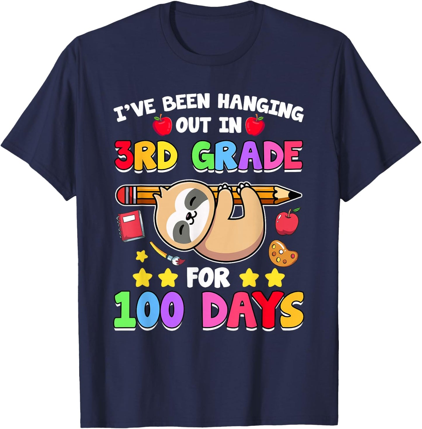 100th Day Of School Sloth Shirt 3rd Grade 100 Days School T-Shirt - T-Shirt | Navy