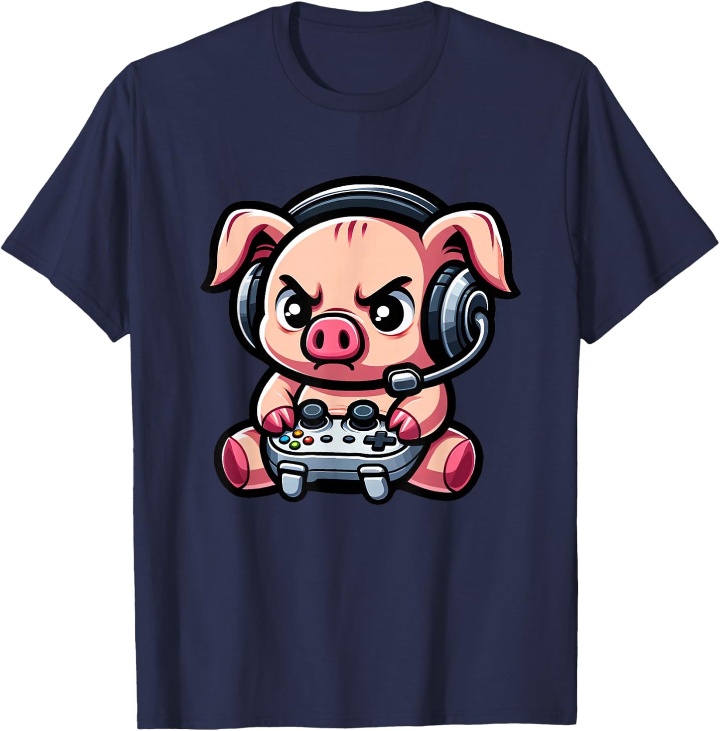 Cute Pig Funny Gamer Video Games Boys Girls Kids T-Shirt - T-Shirt | Navy