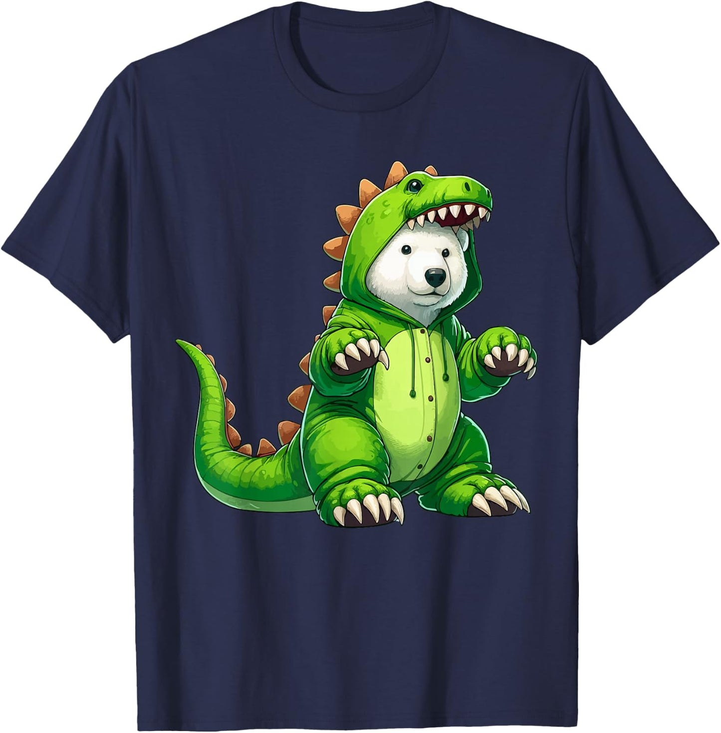Polar Bear Wearing Dinosaur Costume Halloween Cosplay T-Rex T-Shirt - T-Shirt | Navy