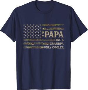 Papa Like A Grandpa Only Cooler Father's Day Camo USA Flag T-Shirt - T-Shirt | Navy