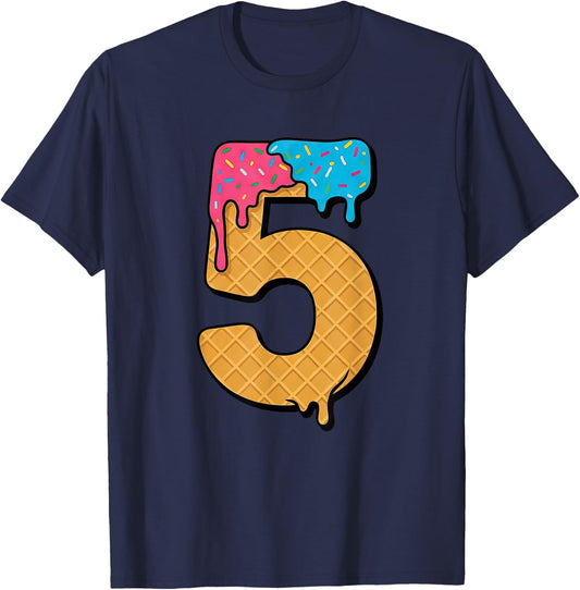 5th Birthday Ice-Cream Drip Five 5 Year Old Bday Boys Girls T-Shirt - T-Shirt | Navy
