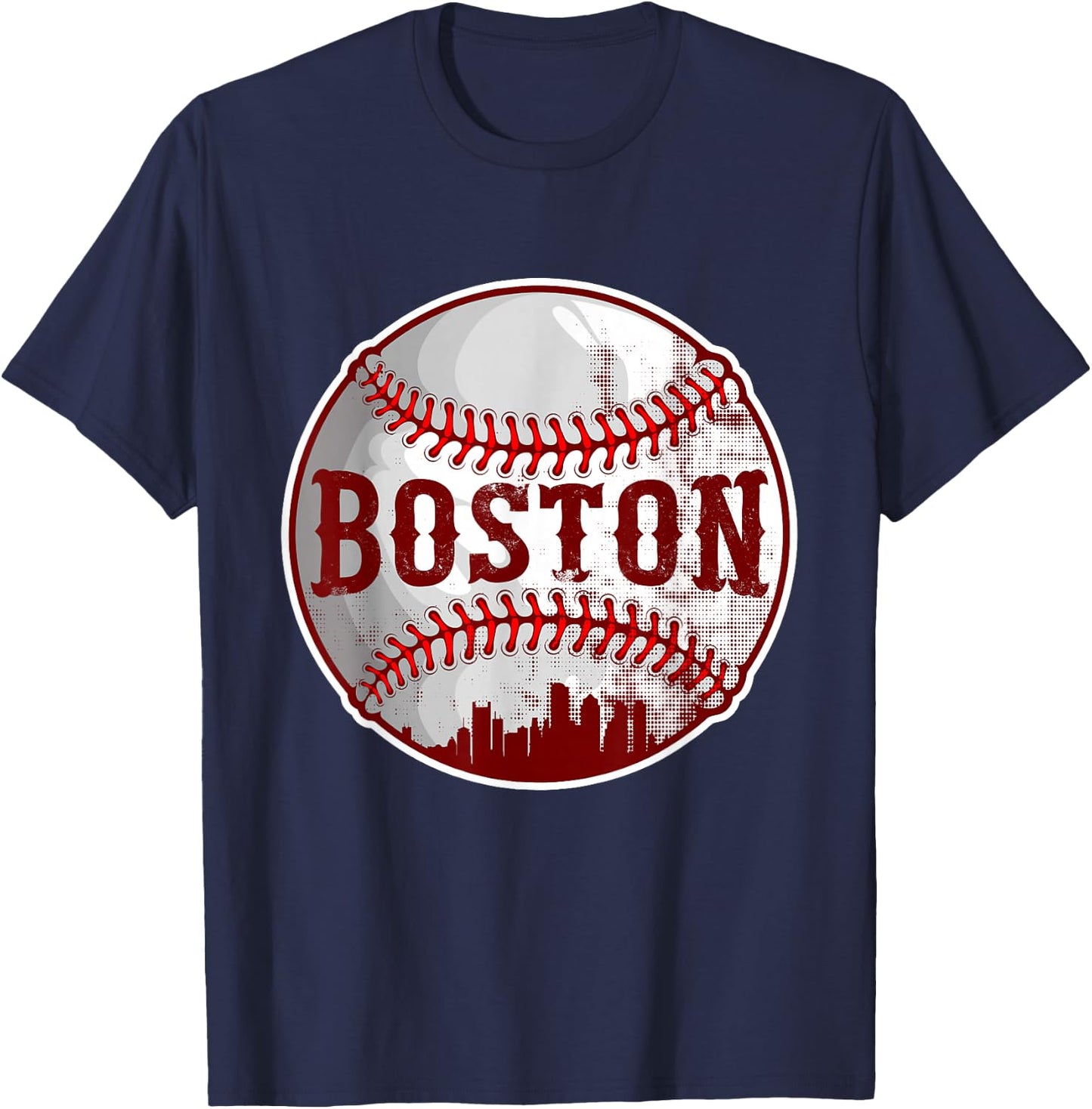 Boston Cityscape Funny Baseball Lover Men Women Kids T-Shirt - T-Shirt | Navy