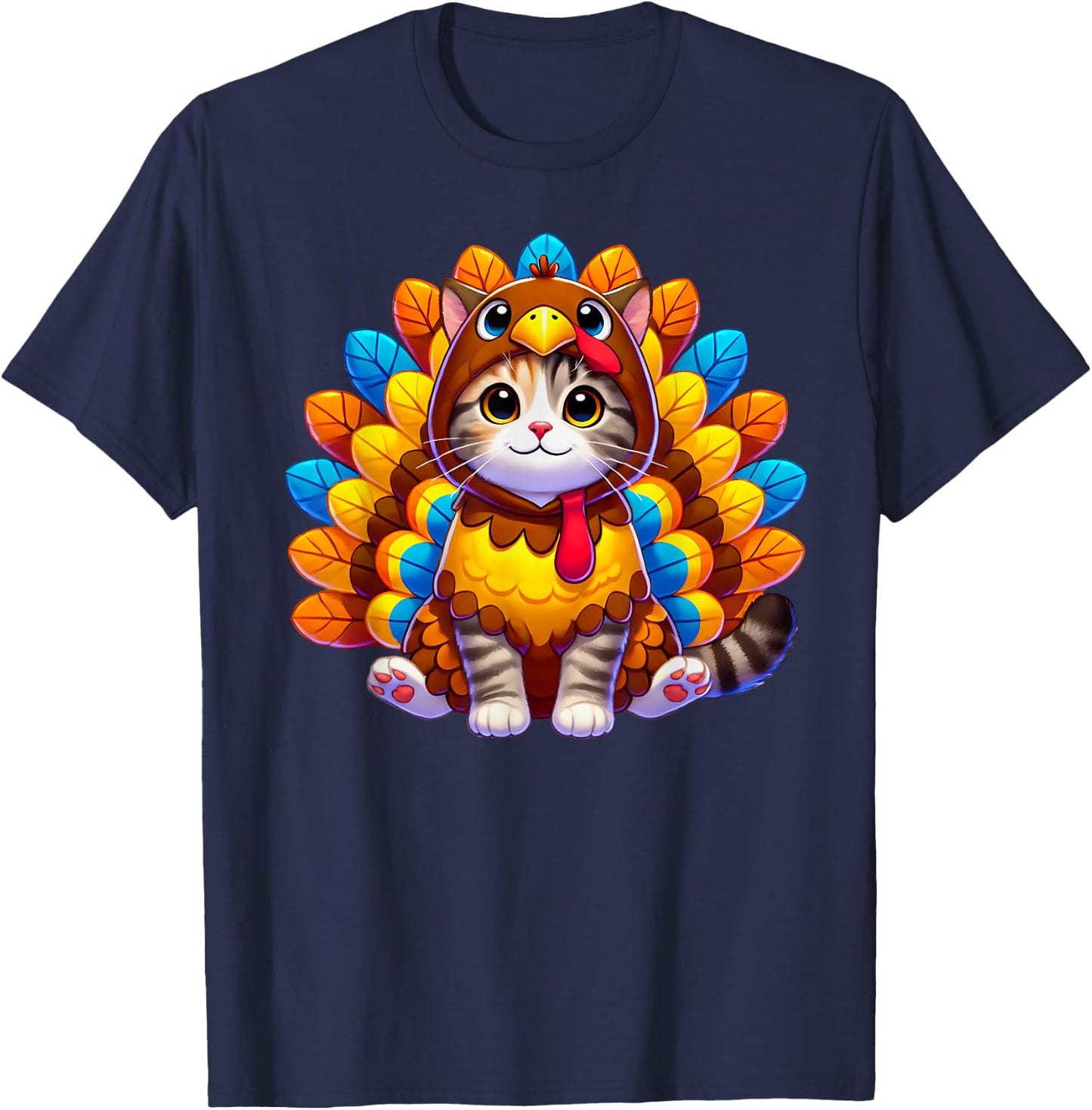 Happy Thanksgiving Cat Turkey Costume Christmas Day T-Shirt - T-Shirt | Navy