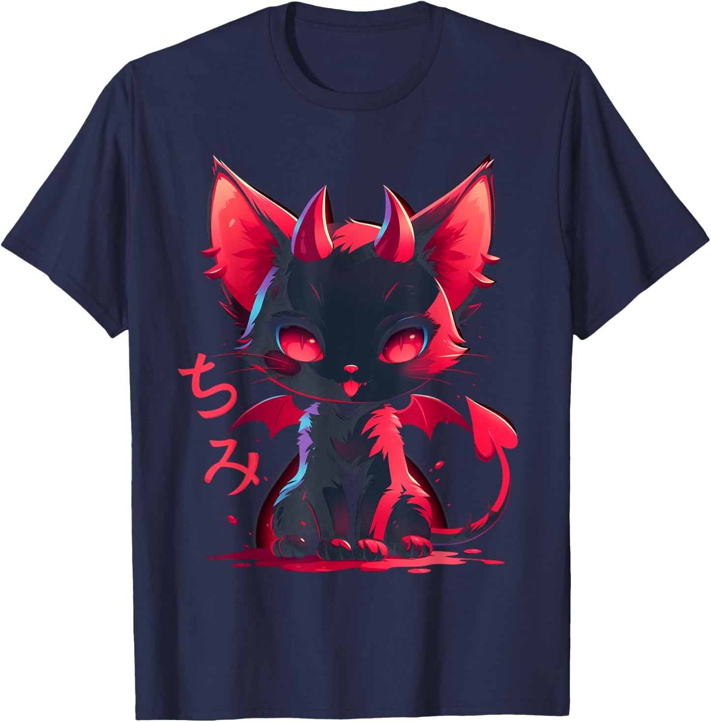 Yami Kawaii Devil Cat Creepy Cute Pastel Goth Japanese , black T-Shirt - T-Shirt | Navy