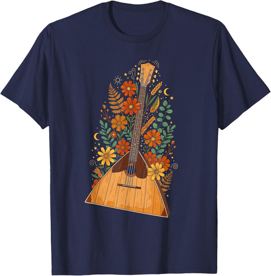 Boho Floral Balalaika Folk T-Shirt - T-Shirt | Navy