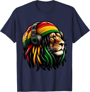 Jamaican Reggae Lion by Judah Rastafarian Lion T-Shirt - T-Shirt | Navy