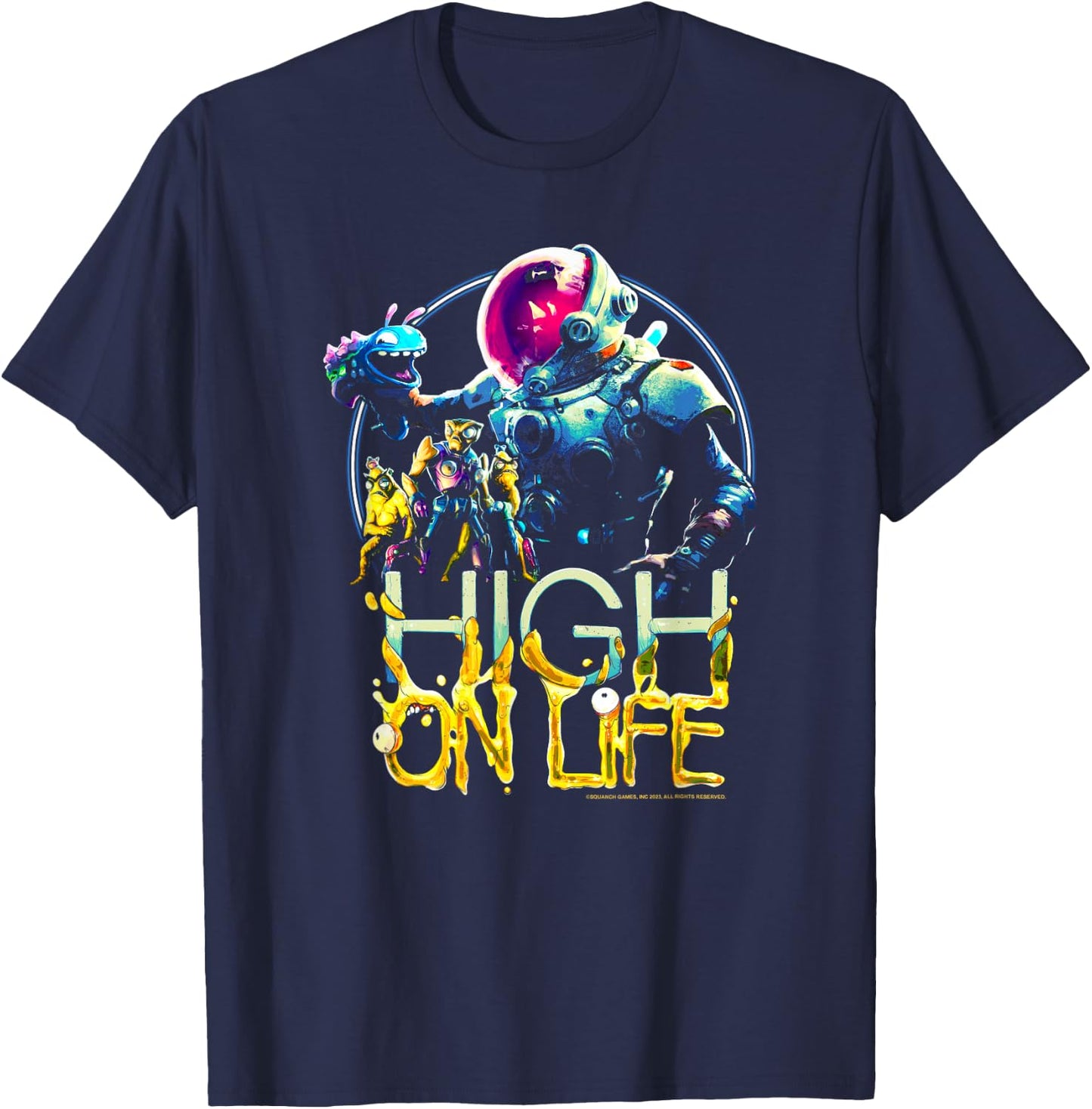 High on Life Kenny Smiling Vintage Group Shot Poster T-Shirt - T-Shirt | Navy