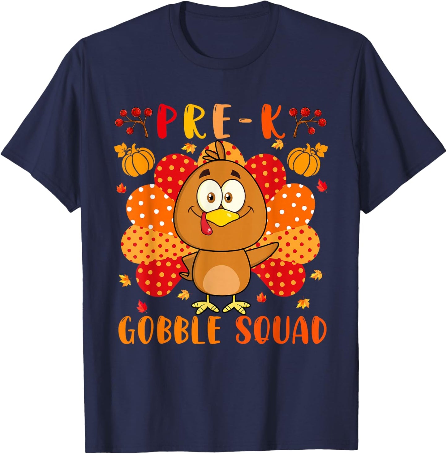 Pre-K Gobble Squad Thanksgiving Turkey Teacher Students T-Shirt - T-Shirt | Navy