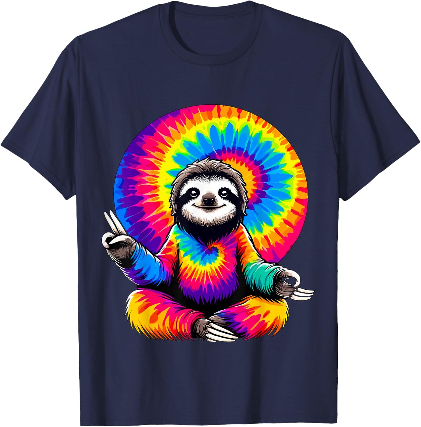 Hippie Sloth Peace Sign Tie-Dye T-Shirt - T-Shirt | Navy