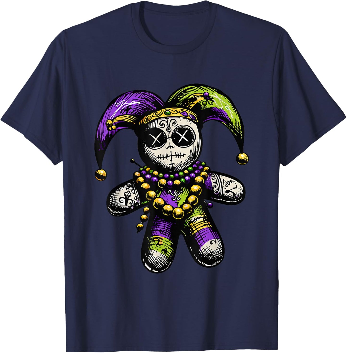 Mardi Gras Witch Doctor Goth Women Men Voodoo Doll Costume T-Shirt - T-Shirt | Navy