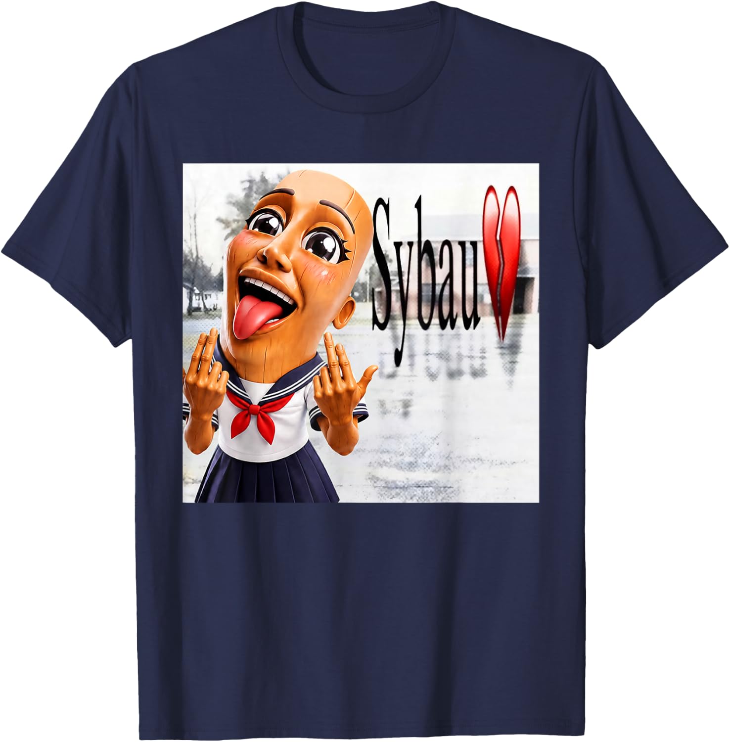 Funny Anime Tung Sahur Chan SYBAU Tuff Brainrot Meme T-Shirt - T-Shirt | Navy