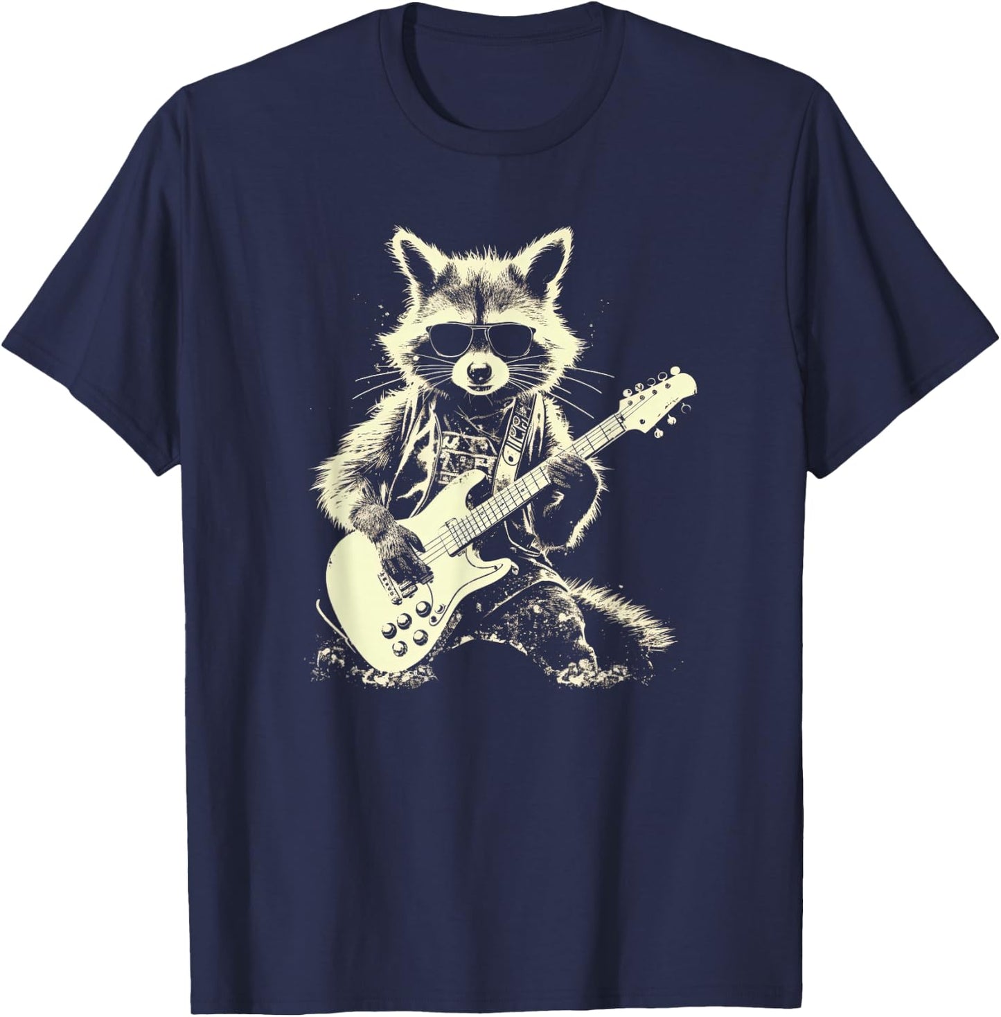 Funny Racoon Playing electrivc guitar cool Urban art street T-Shirt - T-Shirt | Navy