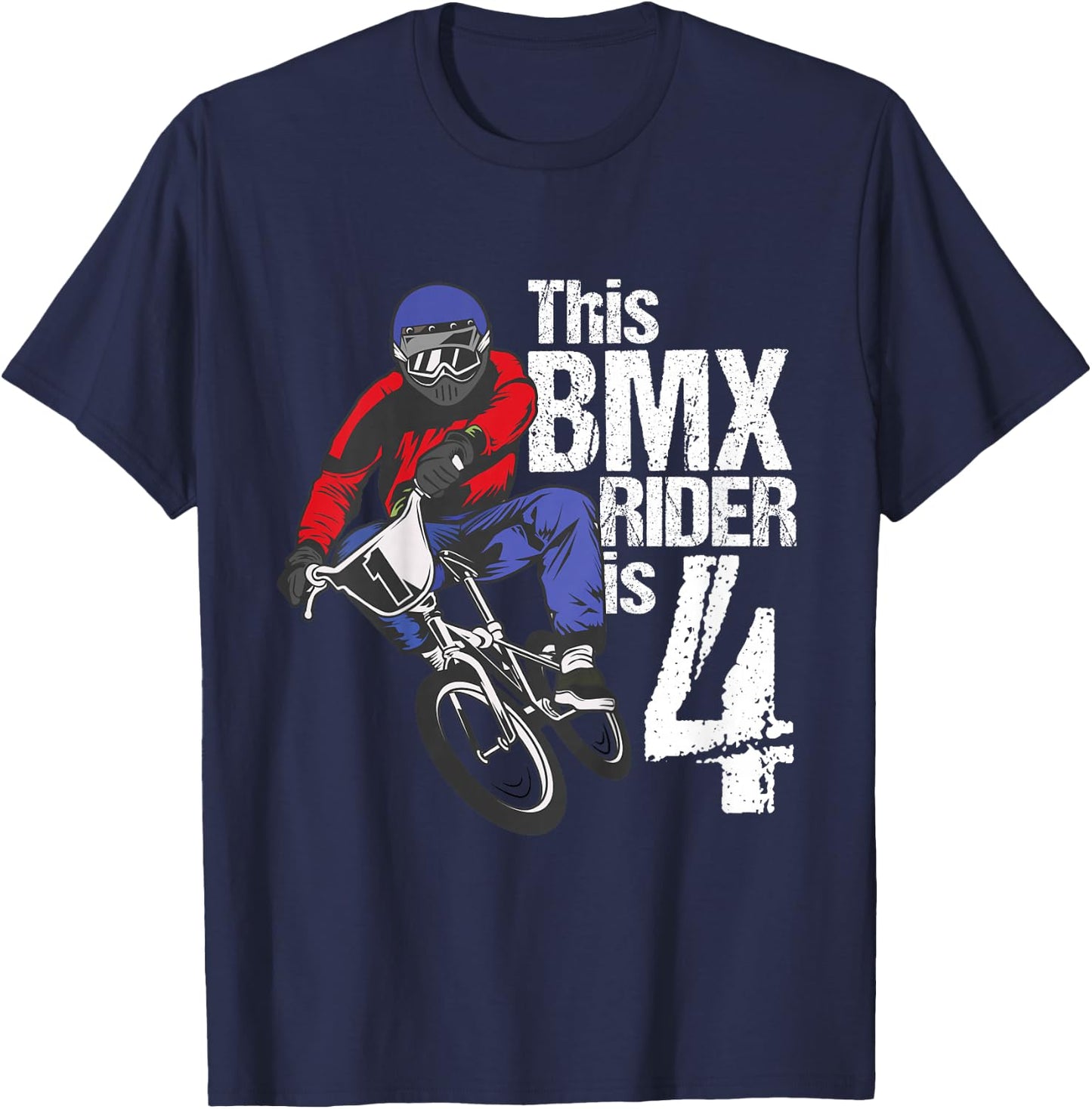 Kids 4 Year Old BMX Birthday Party Boys Dirt Bike Biking 4th Gift T-Shirt - T-Shirt | Navy