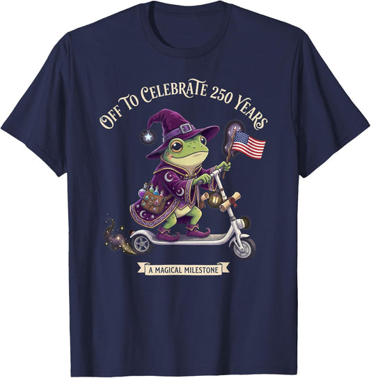 Funny Off to Celebrate 250 Years Frog Wizard Magic Milestone T-Shirt - T-Shirt | Navy