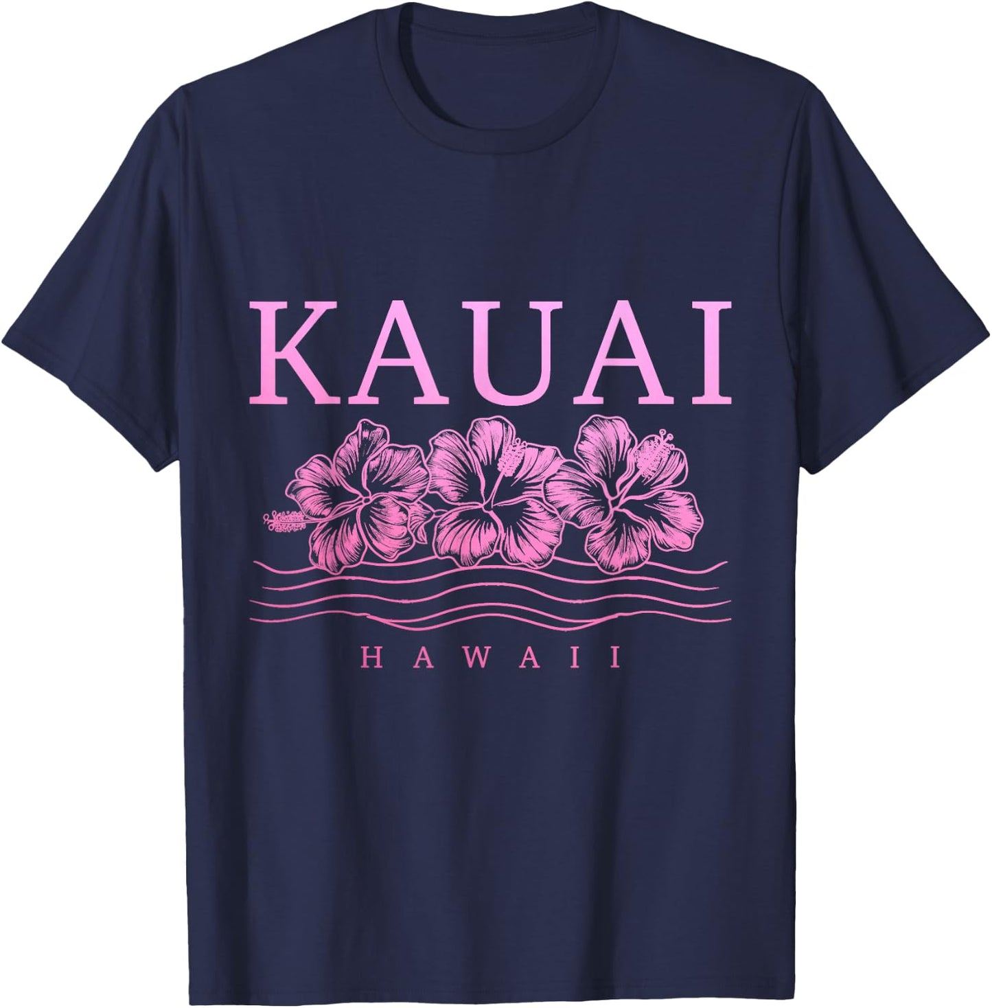 Kauai Hawaii Hawaiian Hibiscus Flowers Surfer Souvenir T-Shirt - T-Shirt | Navy