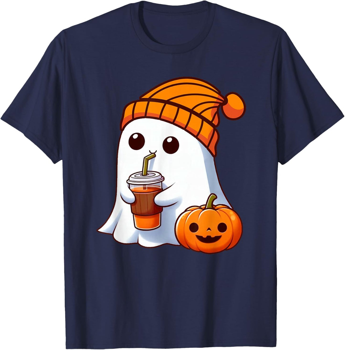 Halloween Costume Ghost drinking pumpkin Men Women girls T-Shirt - T-Shirt | Navy