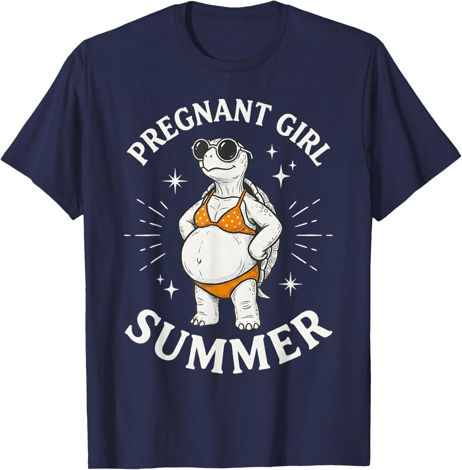 Funny Pregnant Girl Summer Cute Turtle Pregnancy Beach Vibes T-Shirt - T-Shirt | Navy