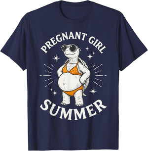 Funny Pregnant Girl Summer Cute Turtle Pregnancy Beach Vibes T-Shirt - T-Shirt | Navy