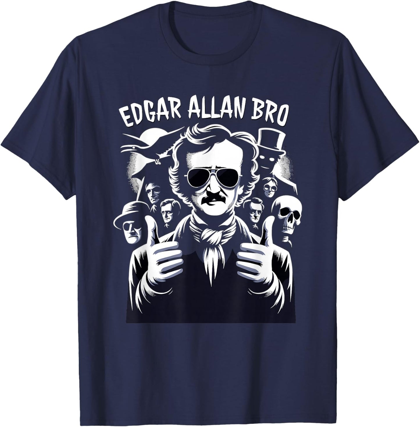Edgar Allan Poe Raven Gothic Literature Macabre Poetry T-Shirt - T-Shirt | Navy