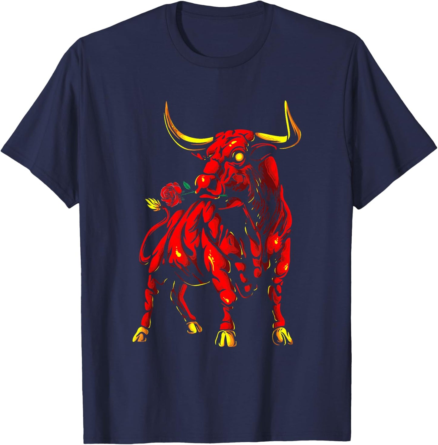 Stier mit Rose | Spanischer Stierkampf | Stierreiten T-Shirt - T-Shirt | Navy
