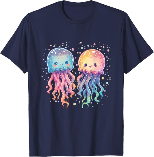 Jellyfish Marine Mammal Artwork Motif Sea Ocean Animal , black T-Shirt - T-Shirt | Navy