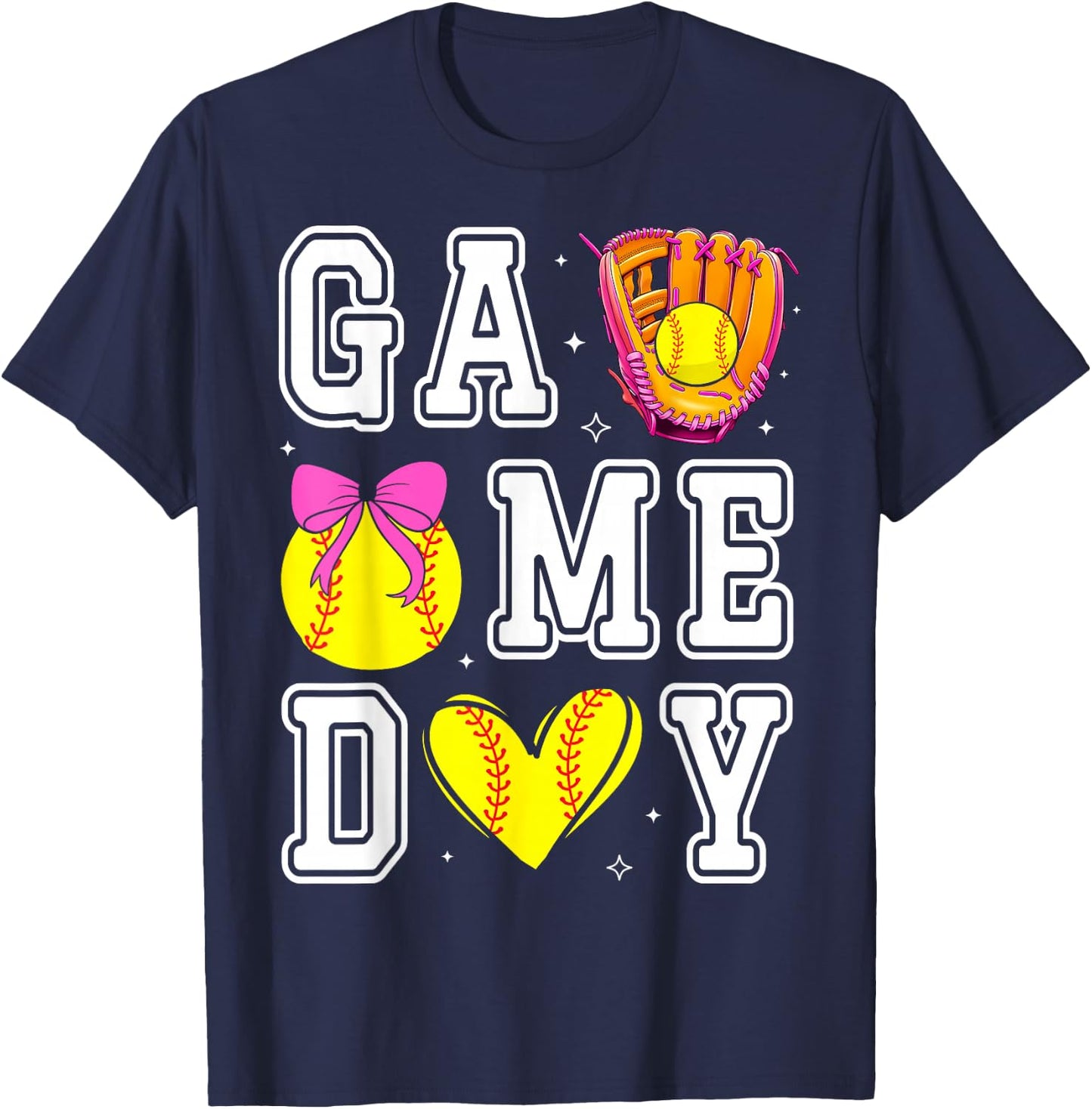 Softball Coquette Bow Softball Mom Game Day Softball Mama T-Shirt - T-Shirt | Navy