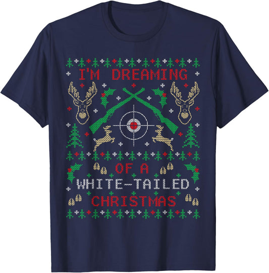 Deer Hunting Funny Ugly Christmas Sweater Party Shirts T-Shirt - T-Shirt | Navy
