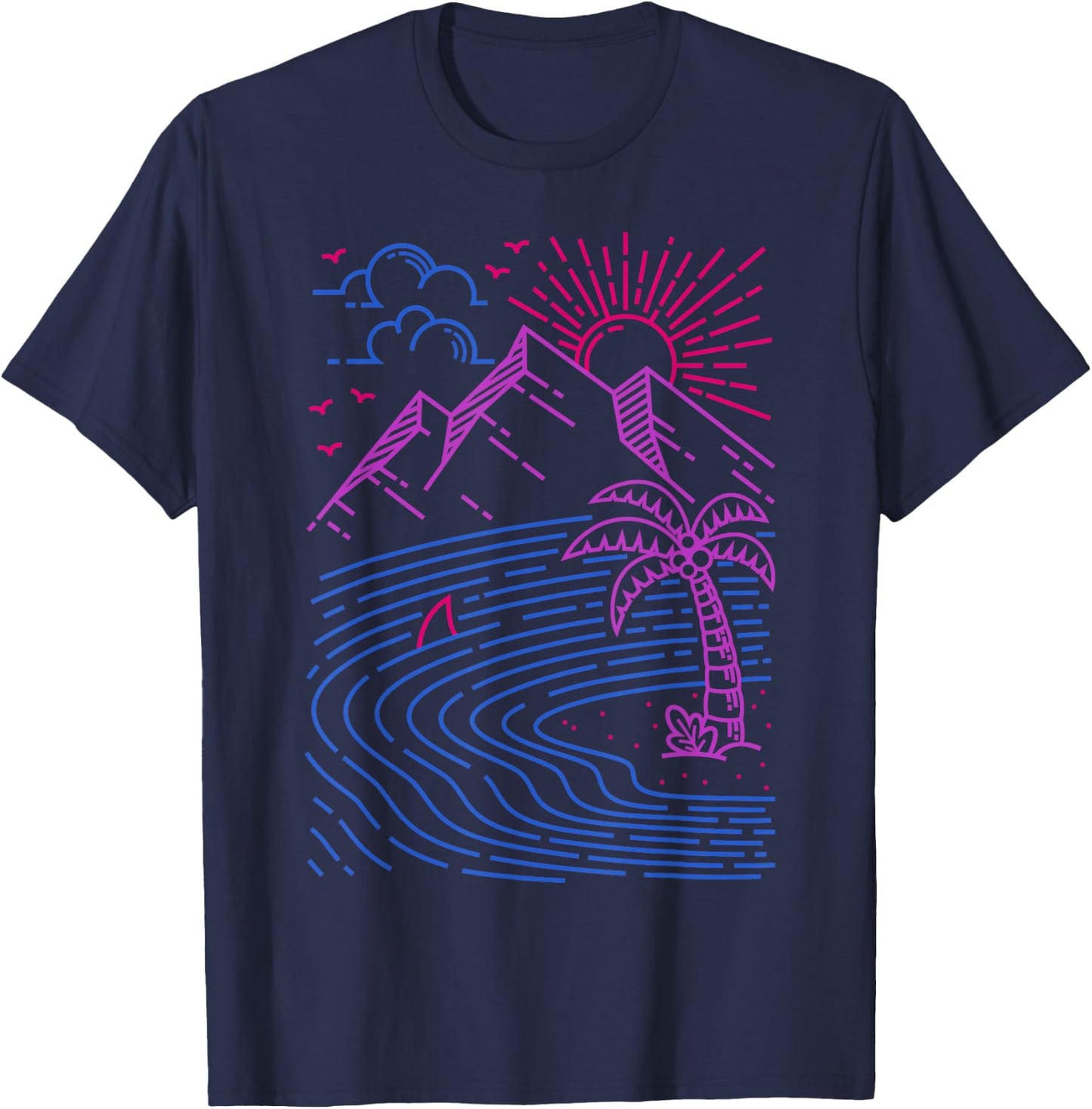 Bisexual Pride Tropical Sunset Retro Beach Aesthetic T-Shirt - T-Shirt | Navy
