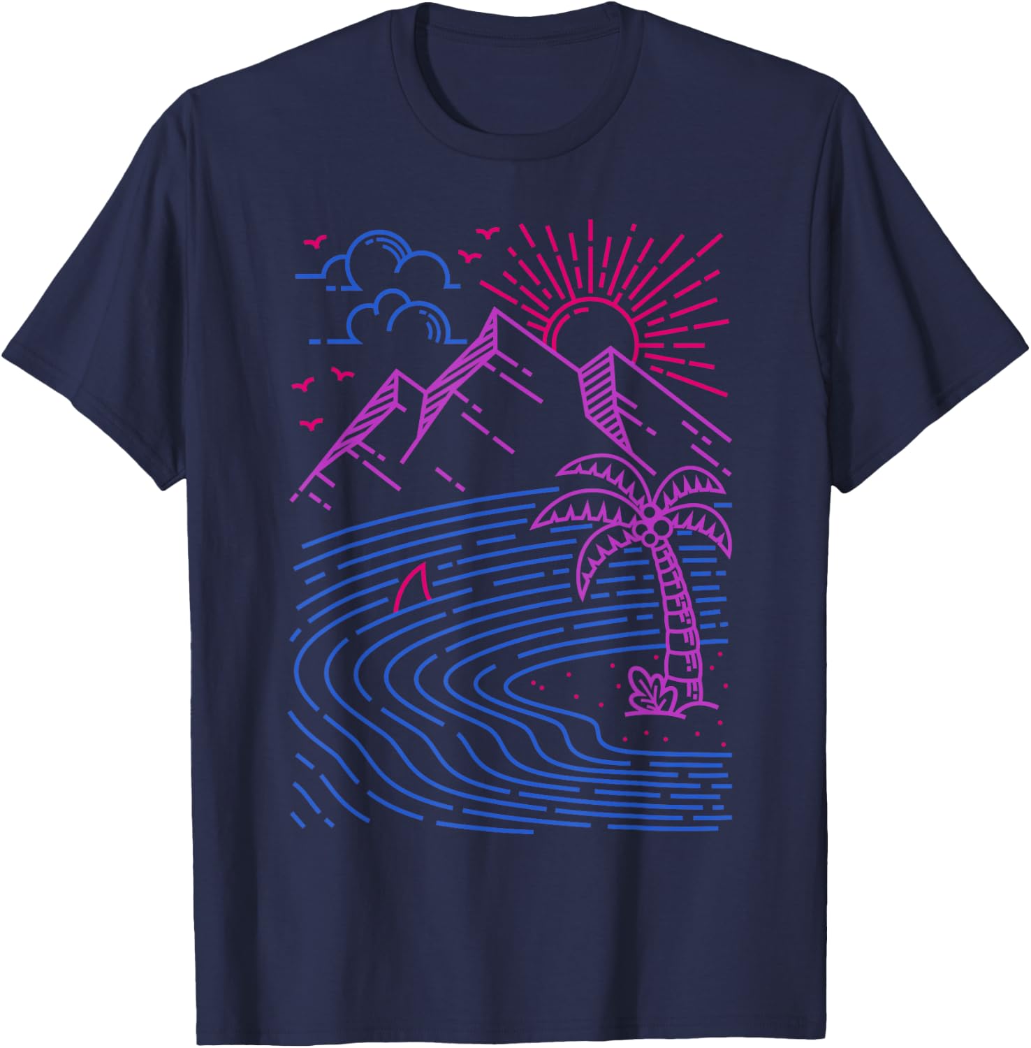 Bisexual Pride Tropical Sunset Retro Beach Aesthetic T-Shirt - T-Shirt | Navy