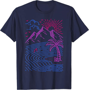 Bisexual Pride Tropical Sunset Retro Beach Aesthetic T-Shirt - T-Shirt | Navy