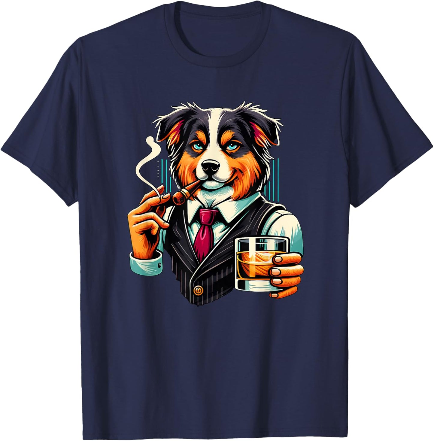 Australian Shepherd dog Cigar And Whiskey T-Shirt - T-Shirt | Navy