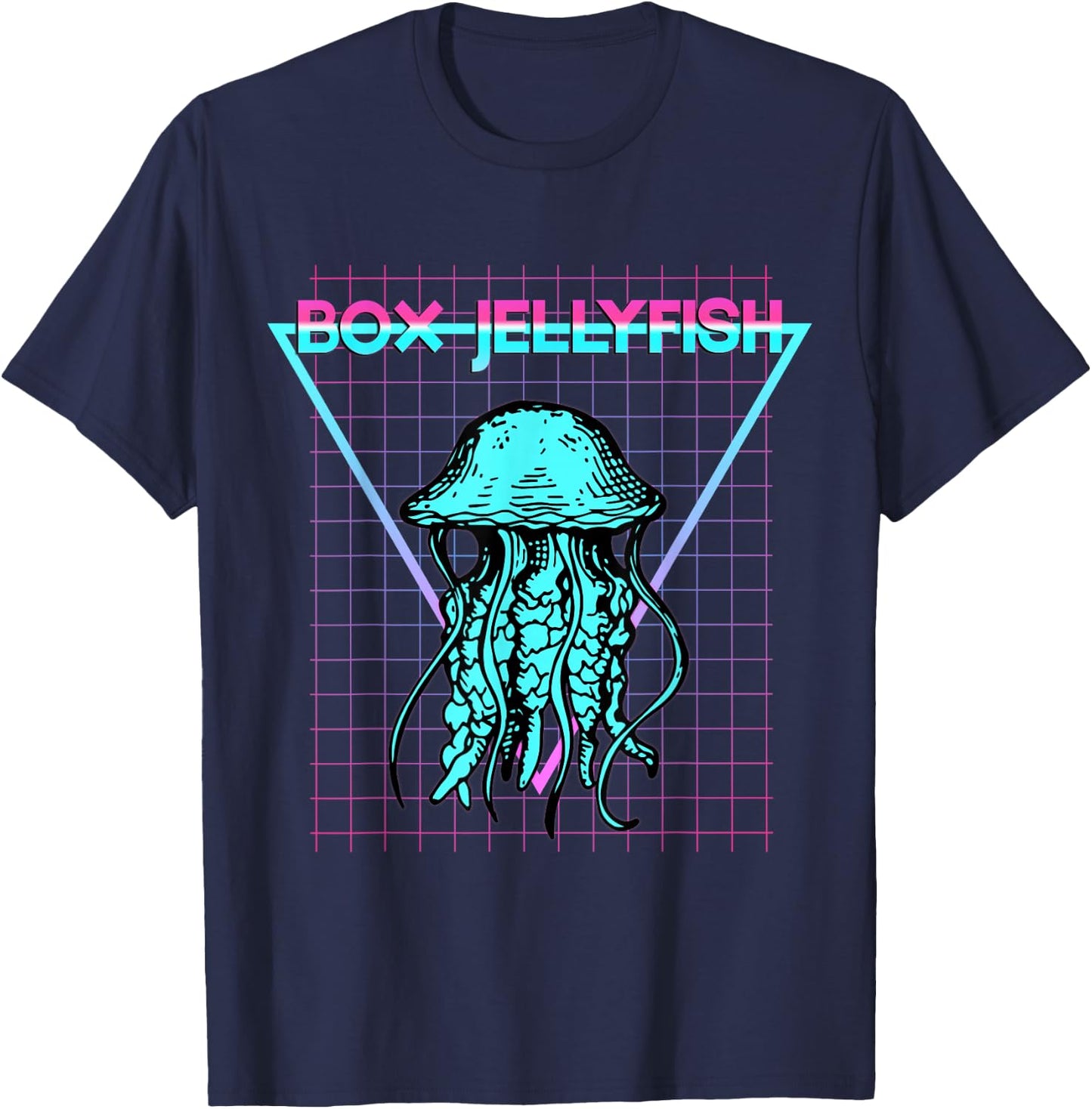 Box Jellyfish Ocean Animal Aesthetic Retro Jellyfish T-Shirt - T-Shirt | Navy