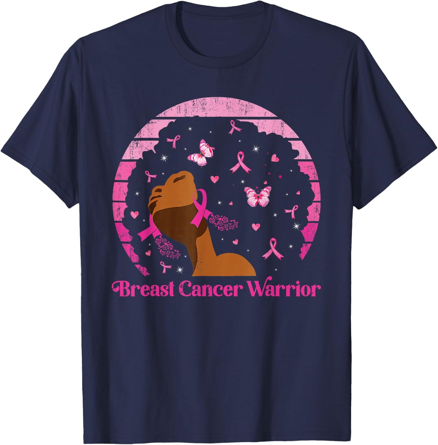 Breast Cancer Warrior Pink Ribbon Queen Fighter Black Women T-Shirt - T-Shirt | Navy